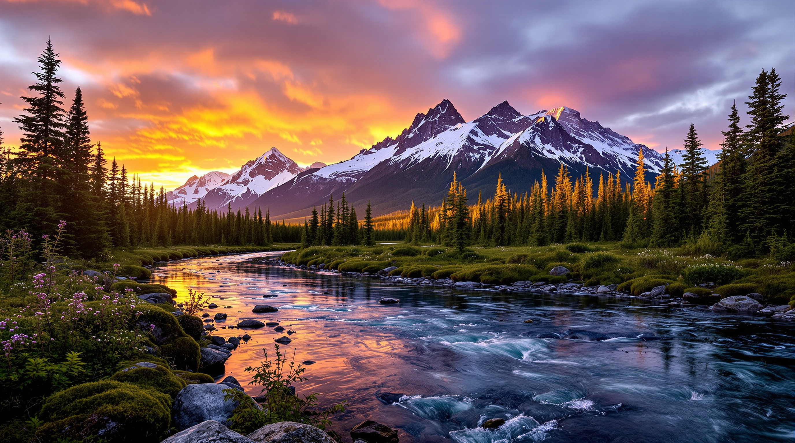 Pristine Alaska wilderness with salmon river