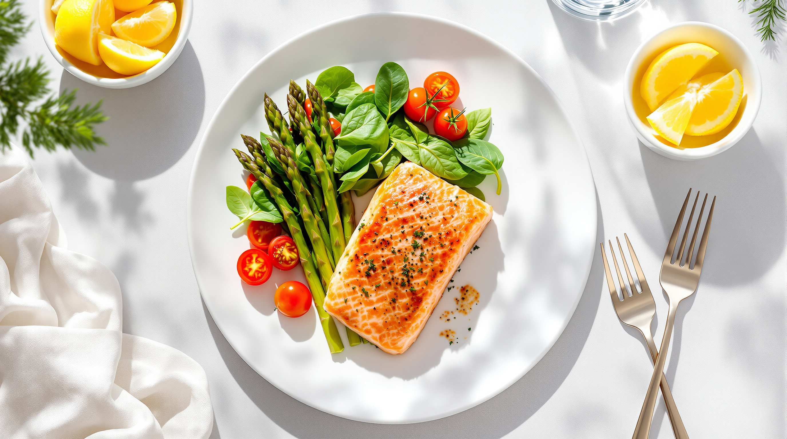 Nutritious wild salmon dinner plate with vegetables